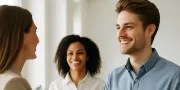Nieuwe medewerker wordt welkom geheten door team op kantoor