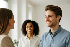 Nieuwe medewerker wordt welkom geheten door team op kantoor