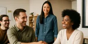 Team van medewerkers bespreekt bedrijfscultuur tijdens een meeting